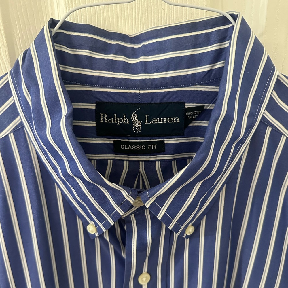 Ralph Lauren Blue and White Striped Classic Fit Shirt